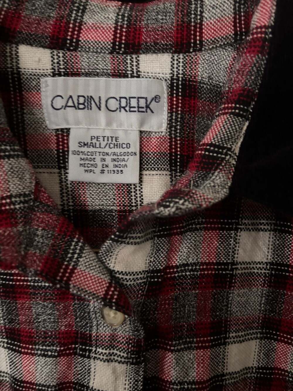 Cabin Creek Vintage Red Black White Plaid Flannel Button Up Shirt Velvet Collar - Picture 2 of 3